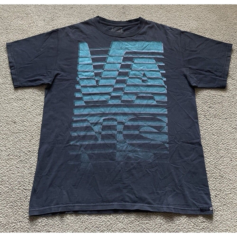 Vans Graphic Tee Shirt Mens XL Y2K Thrashed Black Teal Graphic Double Sided
